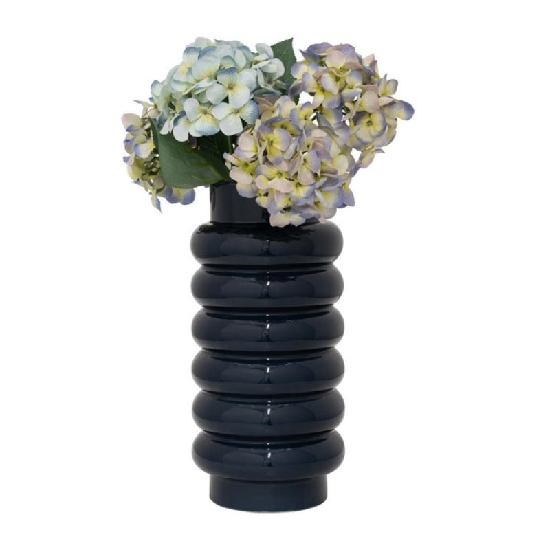 Sagebrook Home Contemporary 16" Ceramic Ribbed Vase - Navy