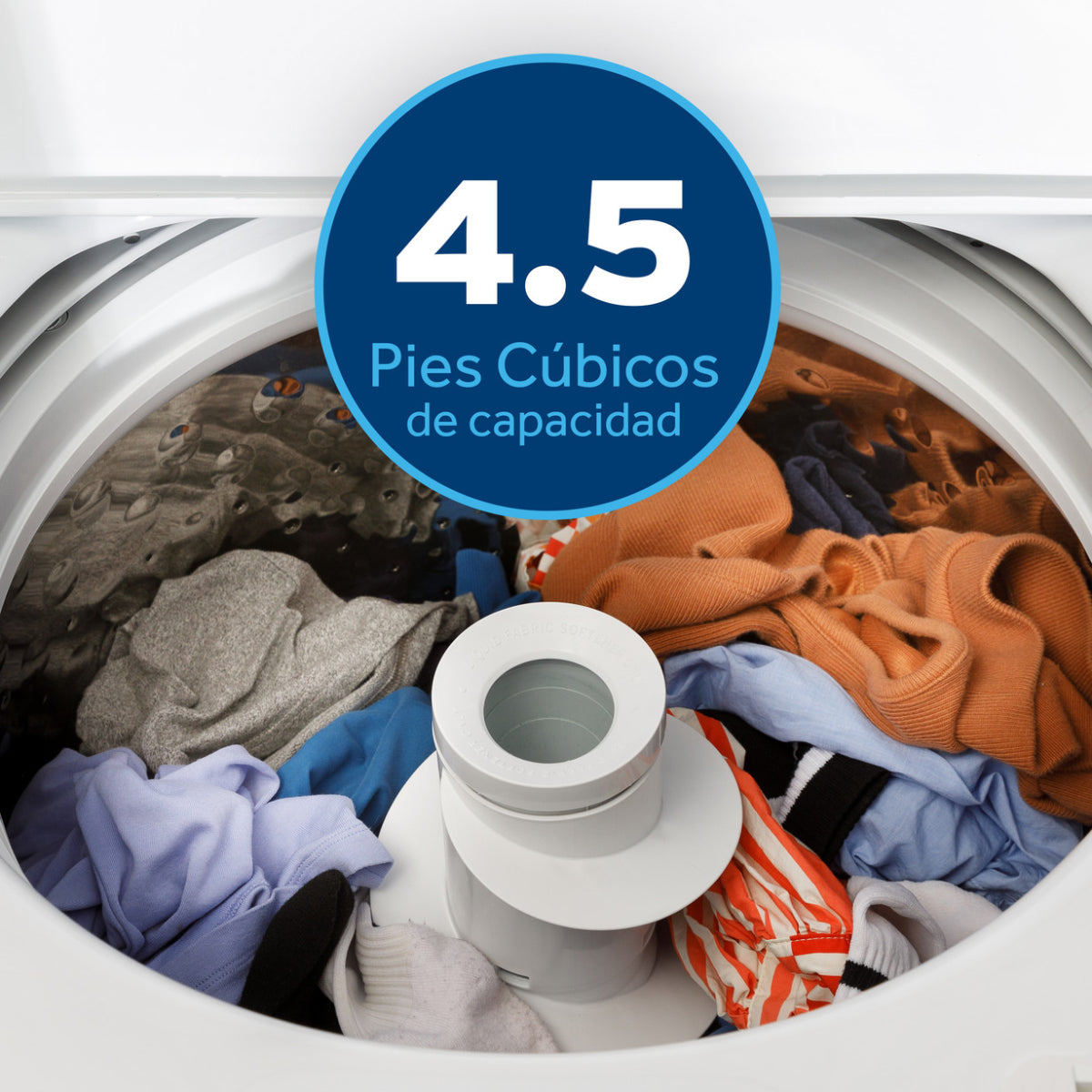 Lavadora de carga superior GE ETW485ASWWB de 4,5 pies cúbicos con panel de control en español - Blanca