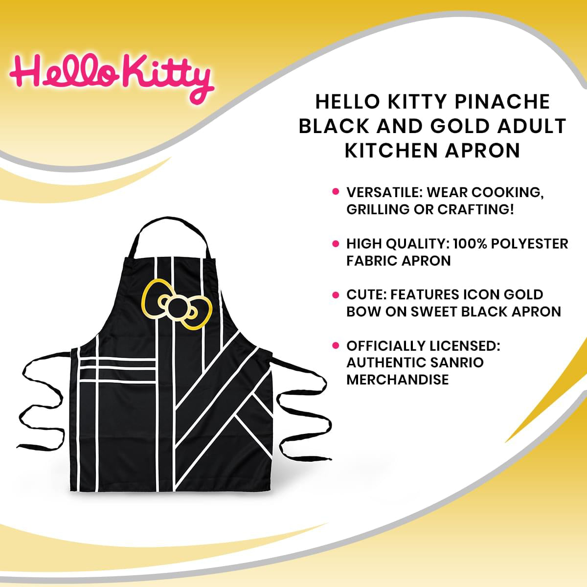 Hello Kitty Pinache Adult Kitchen Apron - Black/Gold– Curacao