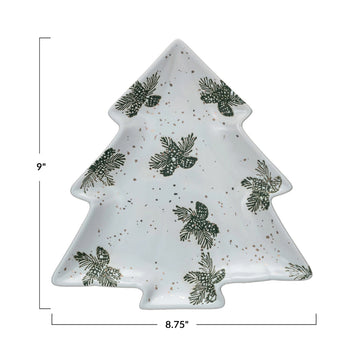 Creative Co-op Tree Shaped Plate with Gold Electroplating - White