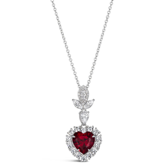 Anna Zuckerman Kate 24 Women's 3 ct. Ruby & 3 ct. Diamond Crystalline Heart Necklace in Platinum-Plating over 925 Sterling Silver