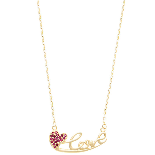 14K Women's 17" Cubic Zirconia Love Heart Necklace in 14K Yellow Gold
