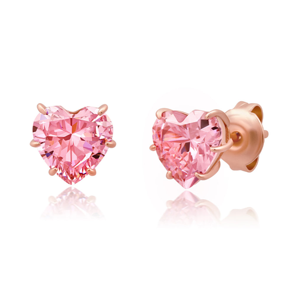 Crislu - Candyland Pink Heart CZ Stud Earrings  -18K Rose Gold