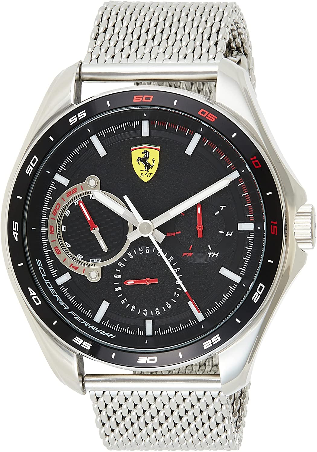 Ferrari Speed Racer Men's 44mm Quartz Stainless Steel Silver Bracelet Watch - Black Dial - Curacao