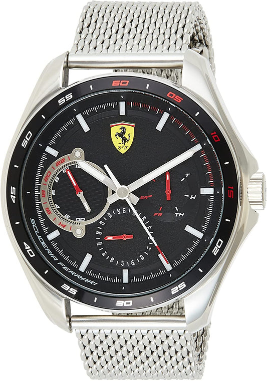Ferrari Speed Racer Men's 44mm Quartz Stainless Steel Silver Bracelet Watch - Black Dial - Curacao