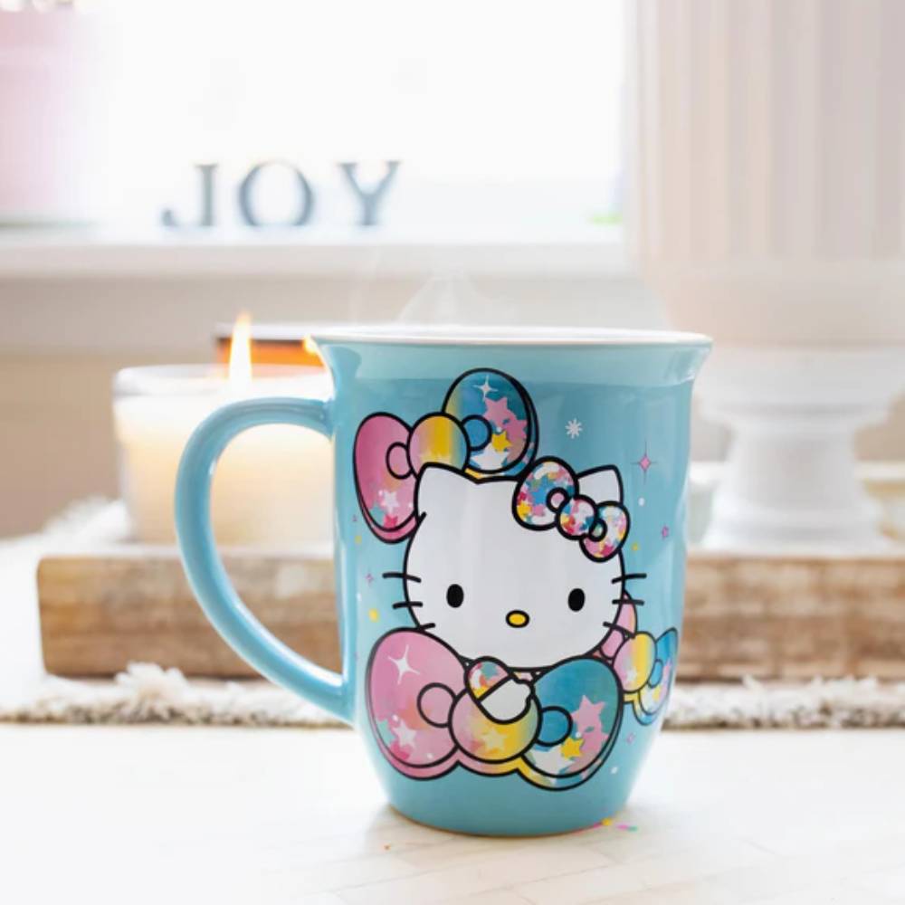 Sanrio Hello Kitty Pastel on Rainbow Wide Rim 16 oz Ceramic Mug - Blue