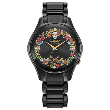 Citizen Eco-Drive Sugar Skull Pixar Women's 36mm Bracelet Watch - Black