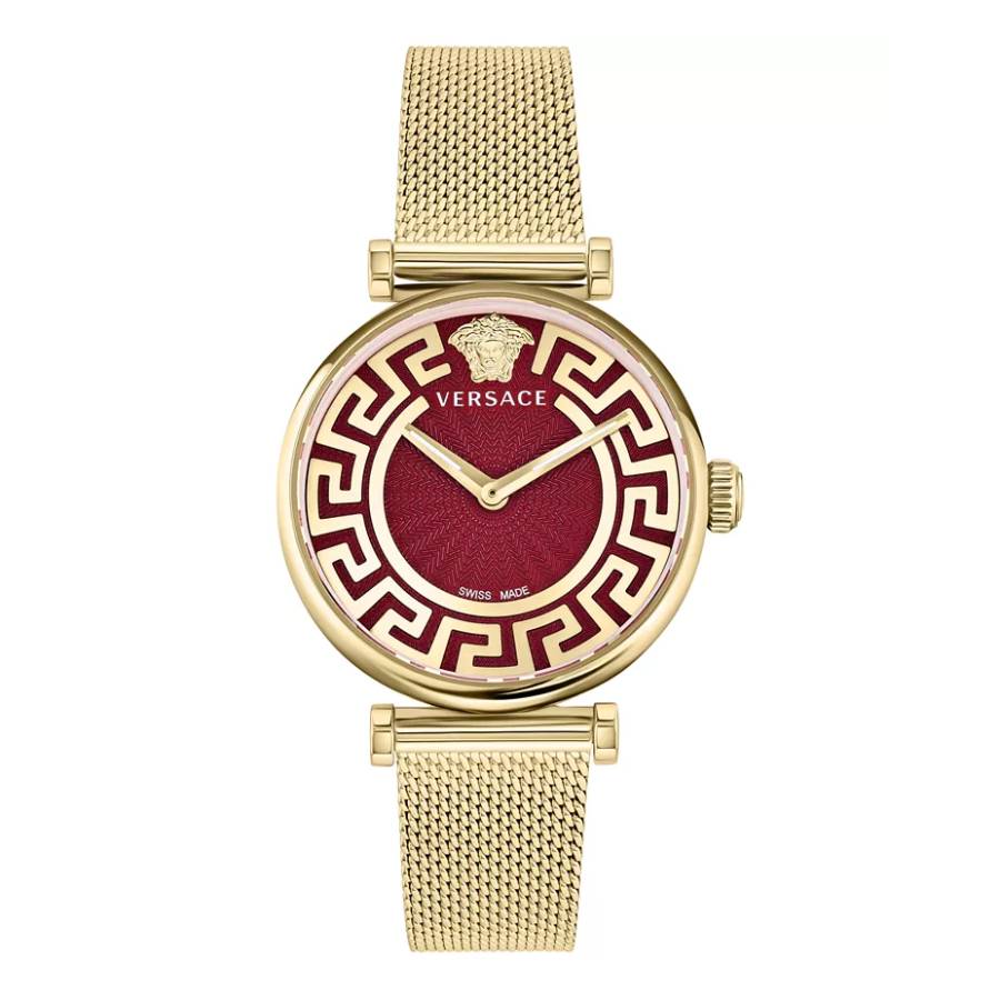 Versace Greca Chic Women's 35mm Gold Bracelet Watch - Red Dial