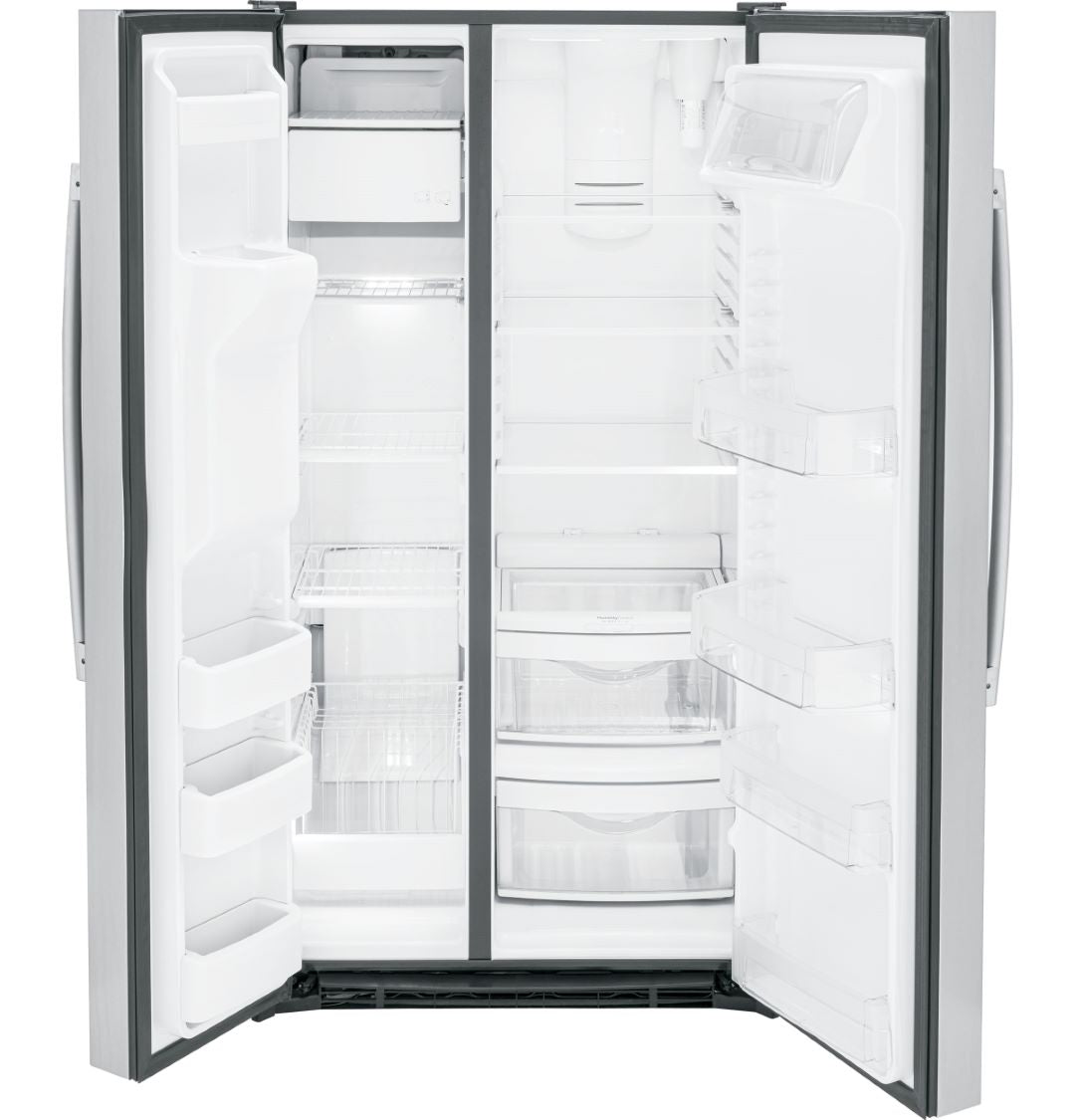 Paquete GE: refrigerador GE GSS25GYPFS de 25,3 pies cúbicos de lado a lado en acero inoxidable + cocina a gas independiente GE JGBS66REKSS de 5,0 pies cúbicos con 4 quemadores