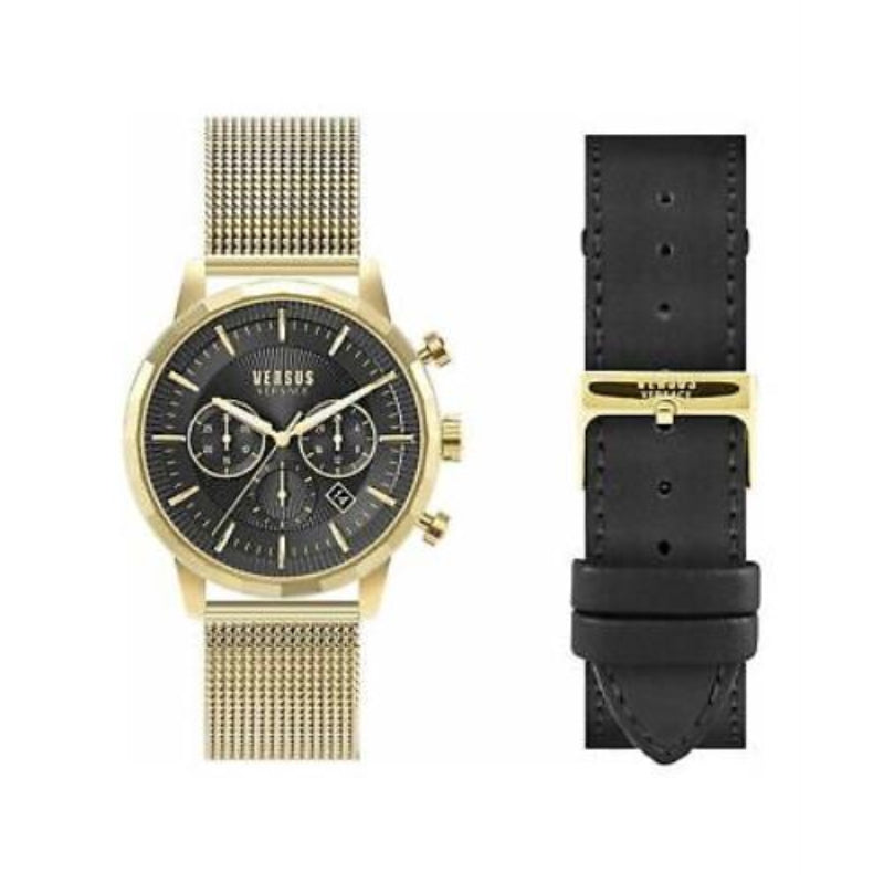 Versus Versace Eugene Men's 46mm Gold-Tone Bracelet Watch with Strap Set - Black Dial