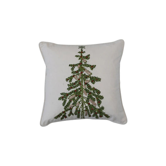 Creative Co-op 18" Printed Pillow with Christmas Tree - White
