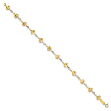 14K Women's Diamond-Cut Heart Link Bracelet in 14K Two-Tone Gold