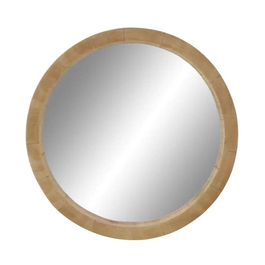 UMA Enterprises Contemporary 24" Round Framed Wall Mirror in Wood - Brown