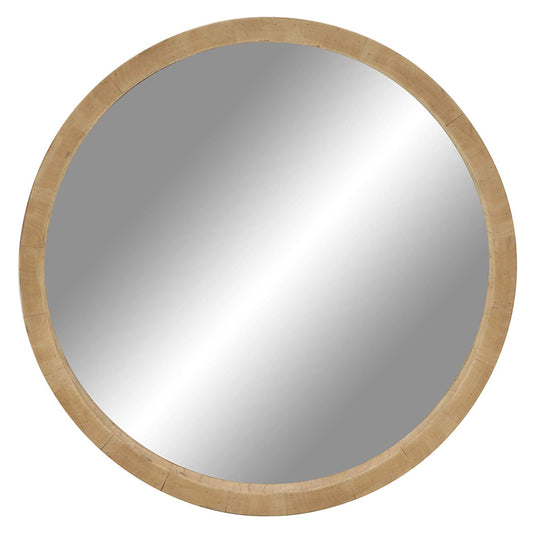 UMA Enterprises Contemporary 32" Round Framed Wall Mirror in Wood - Brown