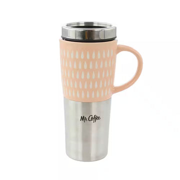 Mr. Coffee 138967 Travertine 16 oz Travel Mug with Lid - Light Pink
