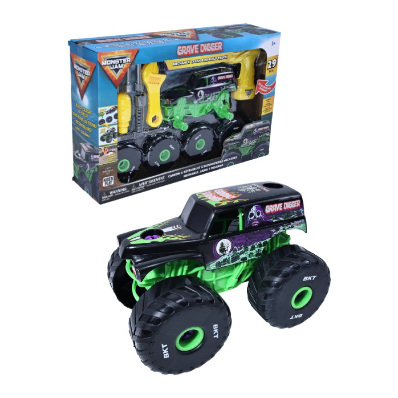 KNP Monster Jam Mechanix Crash & Re-Build Grave Digger Monster Truck Toy Car Playset (29-Pieces)