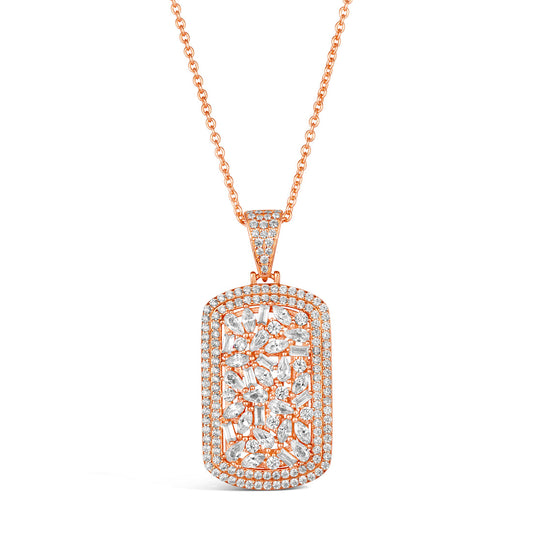 Anna Zuckerman Olivia 48 Women's 20" Diamond Crystalline Dog Tag Necklace in 18K Rose Gold-Plating over 925 Sterling Silver
