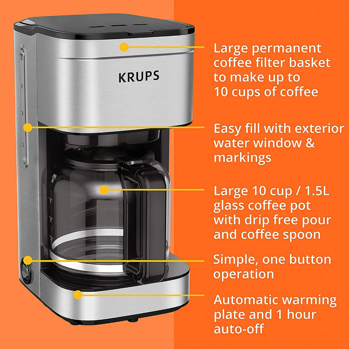 Krups Simply Brew 10-Cup Drip Coffee Maker with Filter - Black/Silver