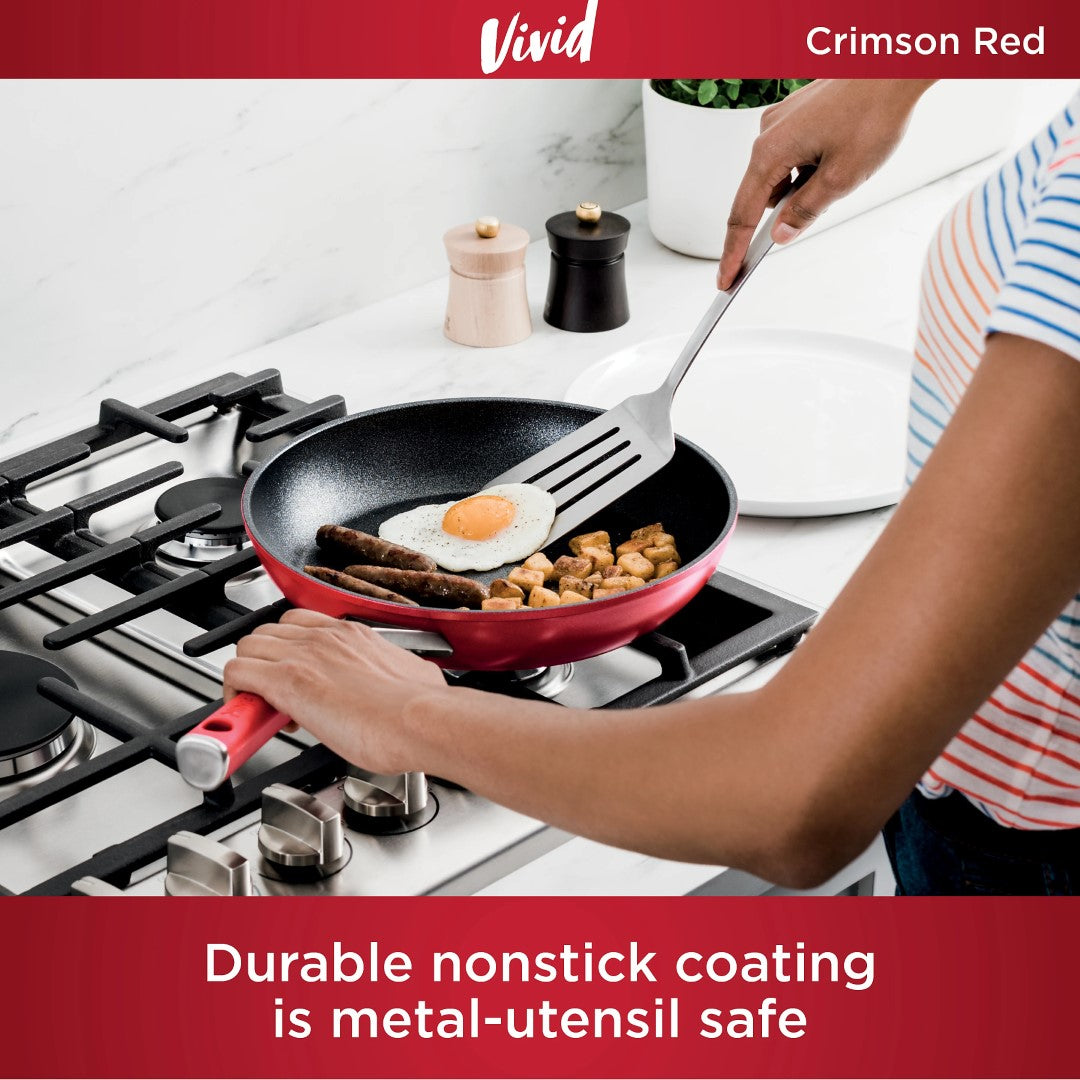 Ninja C28000 Foodi NeverStick Vivid Aluminum Cookware Set with Glass Lids (8-Piece) - Crimson Red