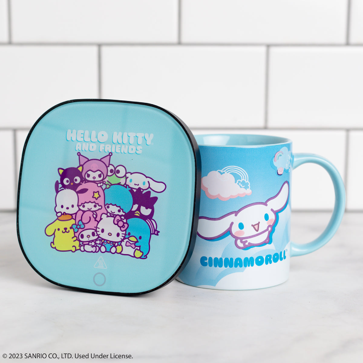 Juego de calentadores de tazas Cinnamoroll de 12 oz de Hello Kitty y sus amigos, azul claro