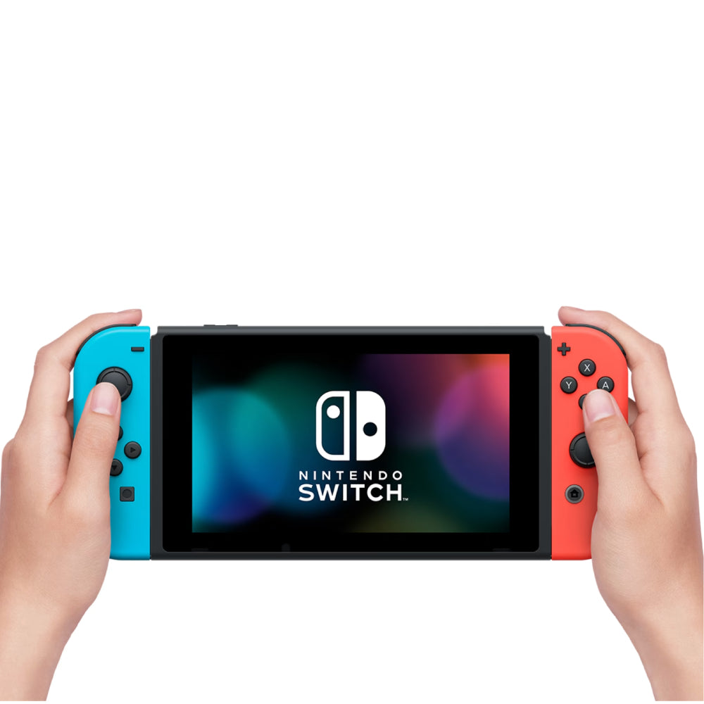 Nintendo Switch con mandos Joy‑Con: rojo neón/azul neón