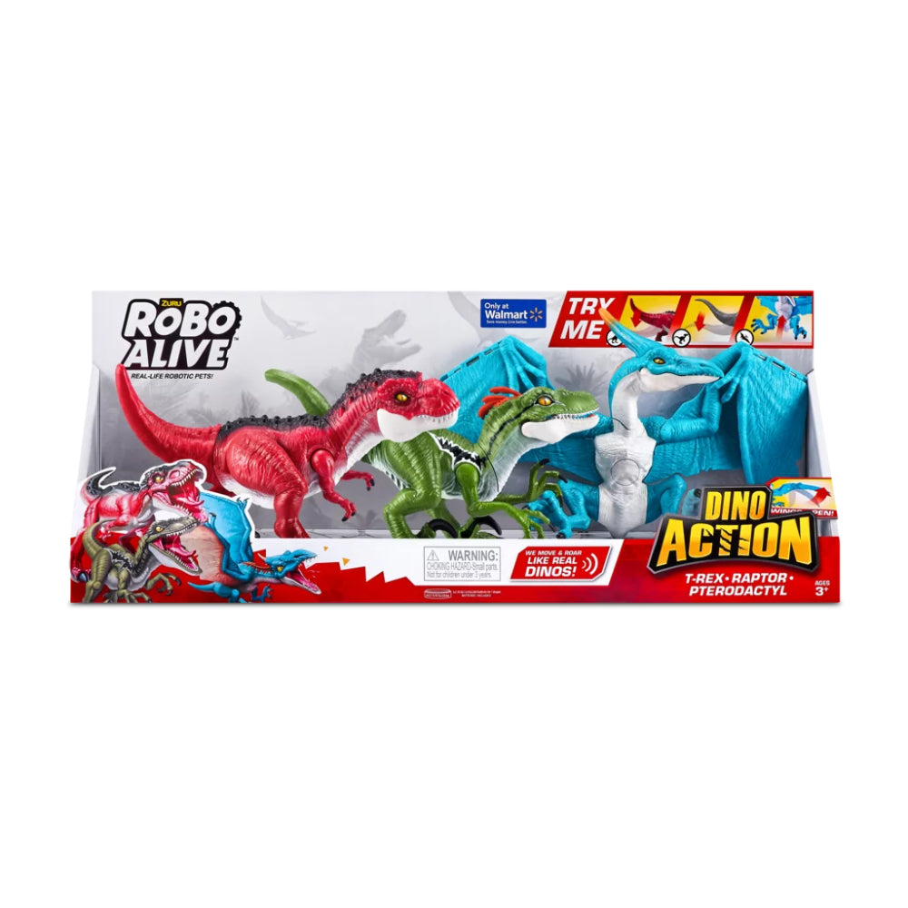 Mascotas electrónicas Robo Alive Dino Action, paquete de 3, rojo, azul y verde