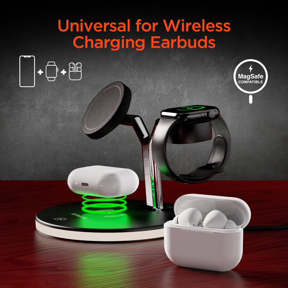 HyperGear MaxCharge 3-in-1 Wireless Charging Stand with 15W Magnetic Wireless Fast Charge - Black