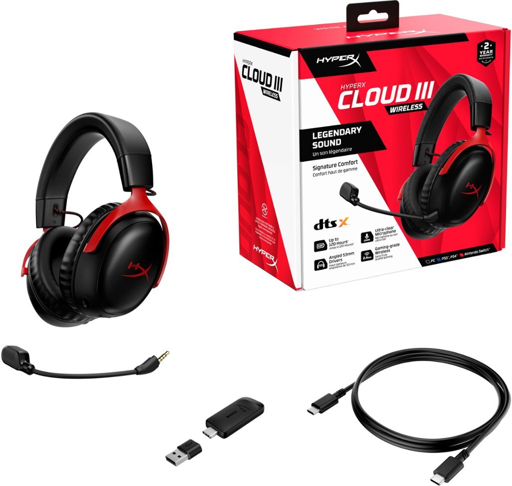 HyperX 77Z46AA Cloud III Wireless Over-the-Ear Gaming Headset - Black/Red