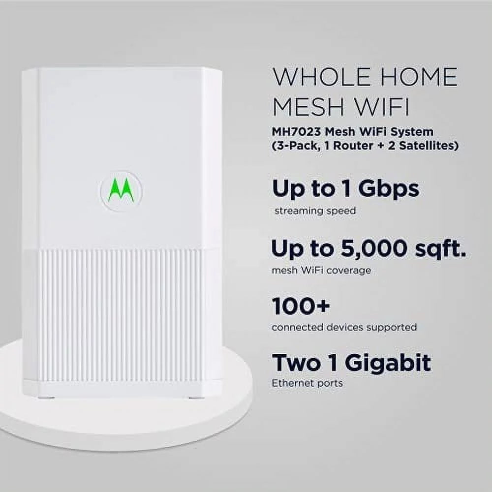 Motorola WiFi Mesh System Router + 2 Extenders with Parental Controls - White