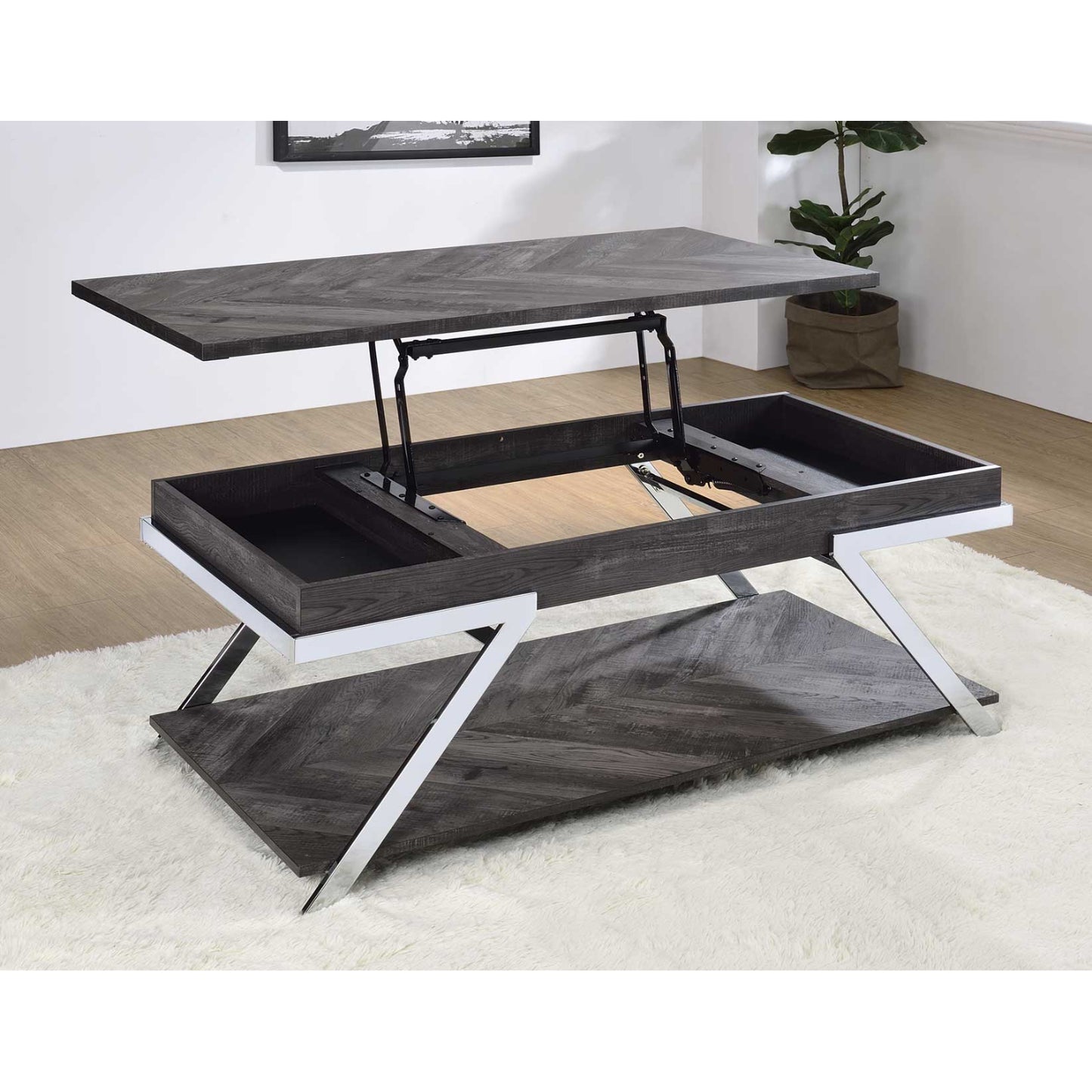 Roma 48" Coffee Table with Lift Top and Open Shelf by Steve Silver Company - Gray