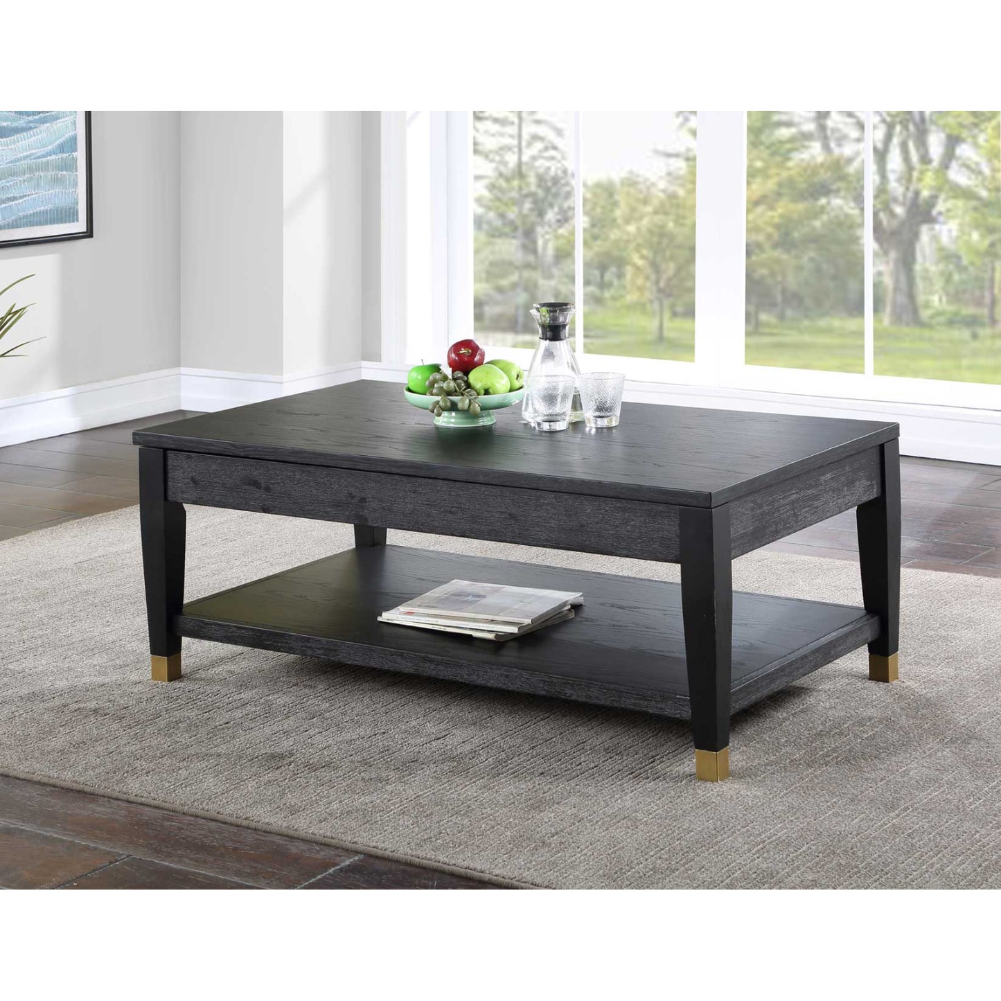 Yves 48" Coffee Table with Lift Top and Open Shelf by Steve Silver Company - Charcoal