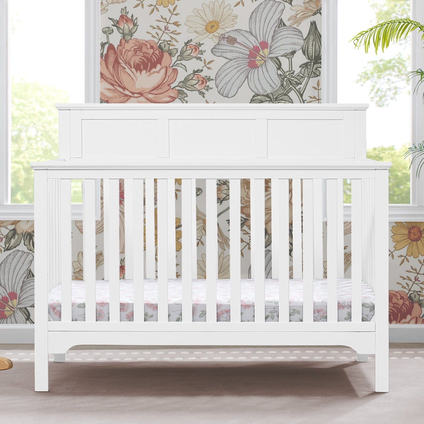 Delta Children Sweet Beginnings Hart Flat Top White 6-in-1 Convertible Wooden Crib