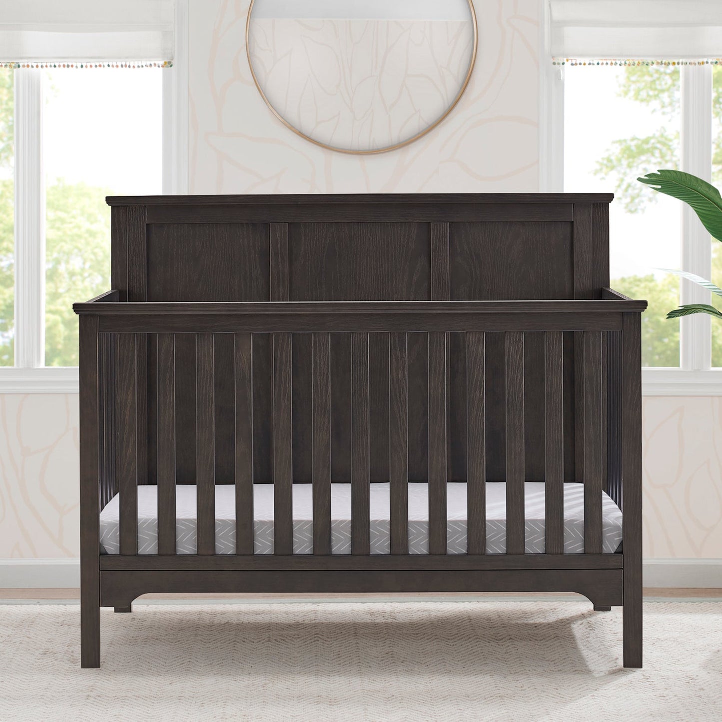 Delta Children Sweet Beginnings Sage Flat Top Stone Gray 6-in-1 Convertible Wooden Crib