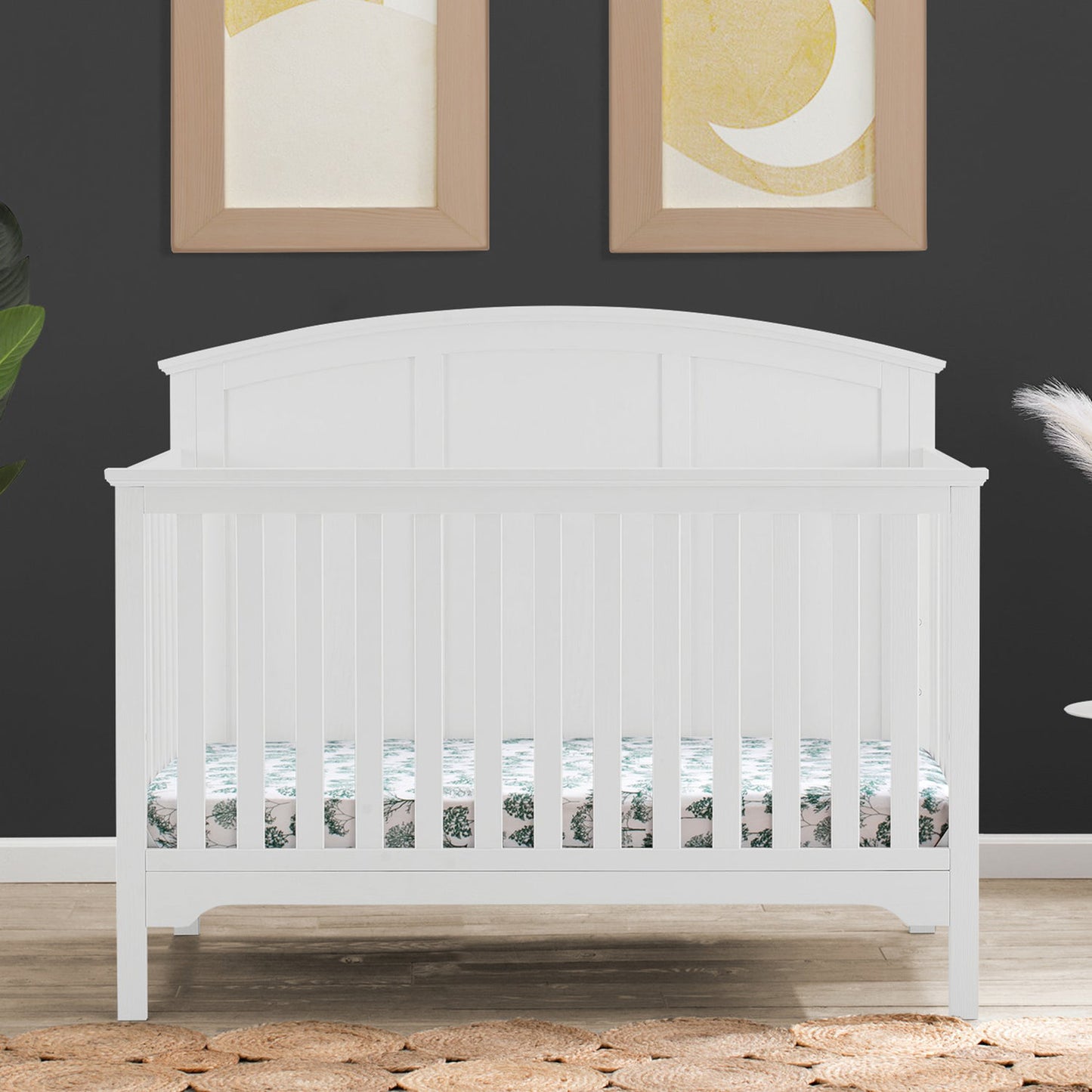 Delta Children Sweet Beginnings Sage Curve Top White 6-in-1 Convertible Wooden Crib