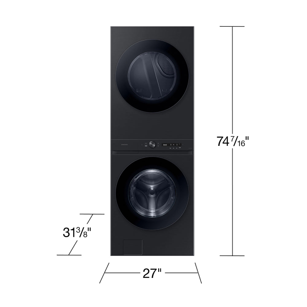 Lavadora Samsung Bespoke WH46DBH500GV de 4,6 pies cúbicos con sistema de dispensación automática Flex y secadora a gas de 7,6 pies cúbicos, color negro cepillado