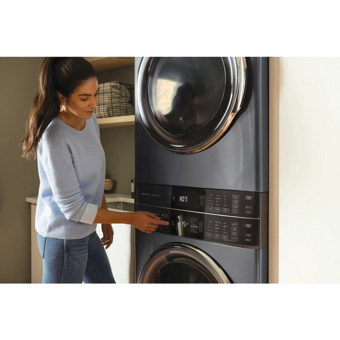 Electrolux ELTG7600AT Stacked Laundry Center with 4.5 cu. ft. Front Load Washer and 8 cu. ft. Gas Dryer - Titanium