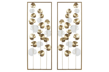 Rectangular Gold and White Metal Framed Leaf 12 in. x 33.5 in.