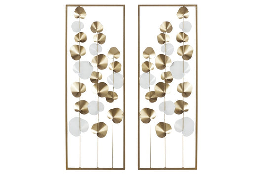 Rectangular Gold and White Metal Framed Leaf 12 in. x 33.5 in.