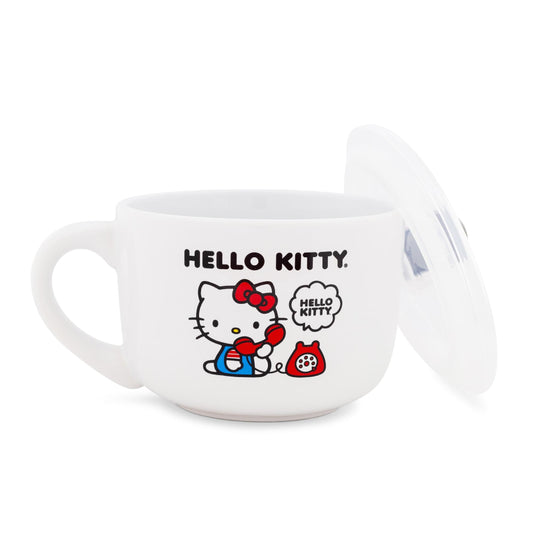 Sanrio Hello Kitty 24 oz Ceramic Soup Mug with Vented Lid - White