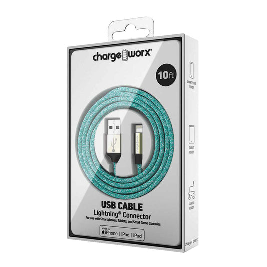 ChargeWorx Elements 10 ft Lightning to USB Type-A Cable, Green