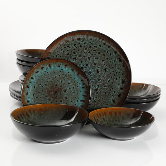 Kyoto Teal 16-Piece Double Bowl Dinnerware Set