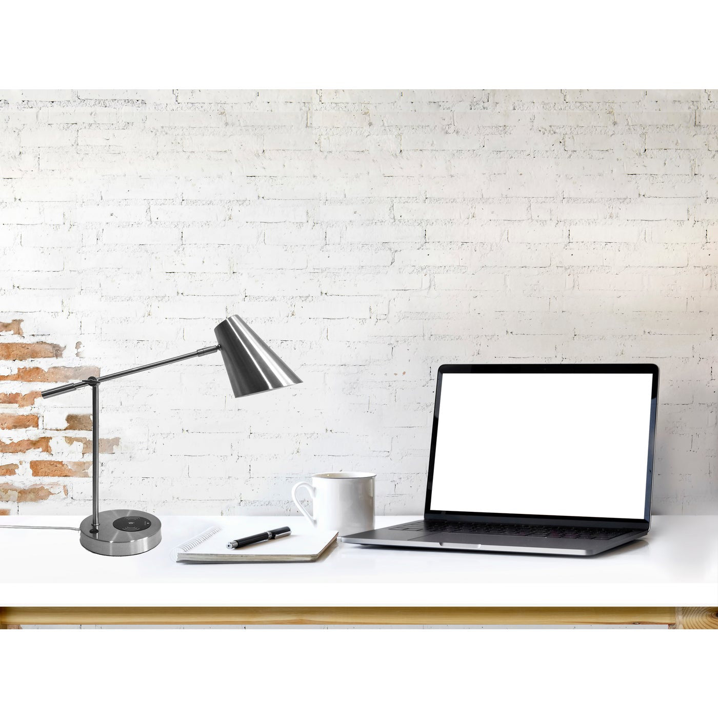 Adesso Wireless Charging Table Lamp, Brushed Steel