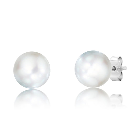 Crislu - 8mm Pearl Stud Earrings - Pearl White