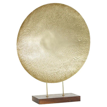UMA Enterprises Contemporary 22" Metal Plate Geometric Sculpture with Wood Stand - Gold