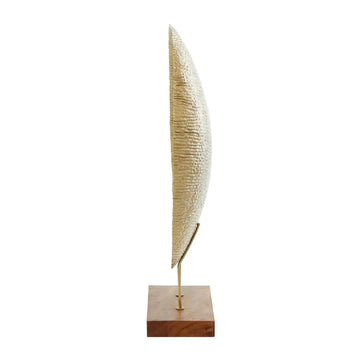 UMA Enterprises Contemporary 22" Metal Plate Geometric Sculpture with Wood Stand - Gold