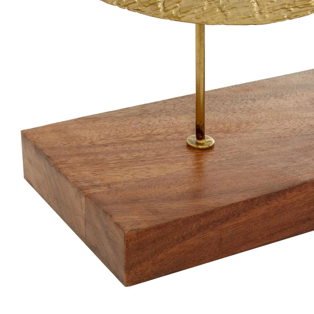 UMA Enterprises Contemporary 22" Metal Plate Geometric Sculpture with Wood Stand - Gold