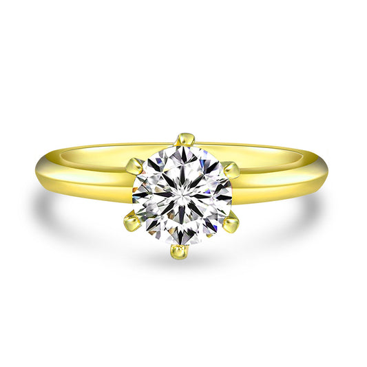 Anna Zuckerman Anastasia 01 Women's 1 ct. Diamond Crystalline Solitaire Engagement Ring in 18K Yellow Gold-Plating over 925 Sterling Silver - Size 9