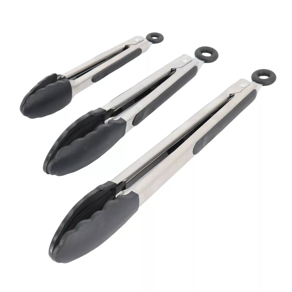 Oster 137538.03 Stainless Steel Kitchen Tongs Set(3 Piece)- Black\Sliver