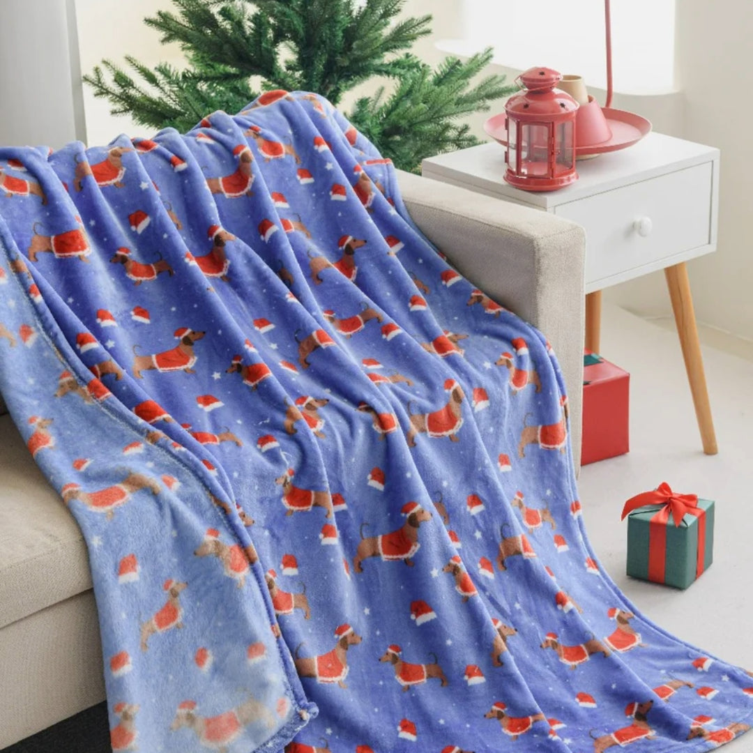 Ultra Soft Oversized Plush Holiday Throw Blanket - Santa Dog