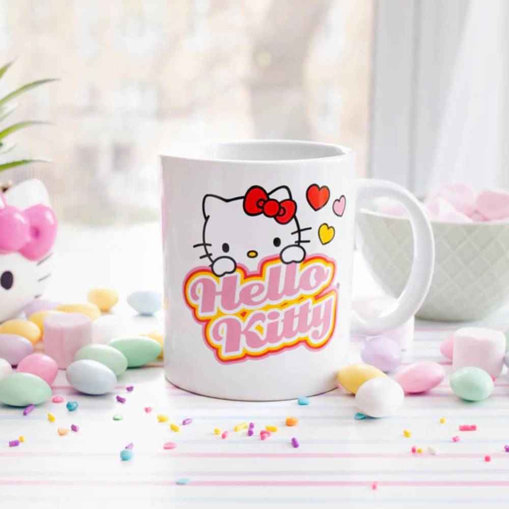 Sanrio Hello Kitty 12 oz Peek-A-Boo Hearts Ceramic Mug - White